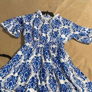 Elegant Blue and White Mini Dress